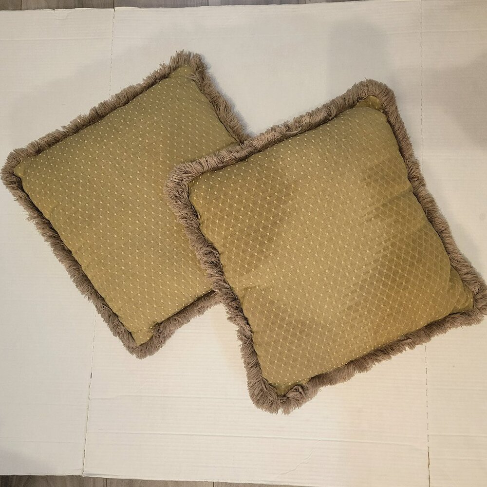 Throw Pillows Beige-Brown, two 17x17, well stitched, Brush Fringed - Picture 2 of 7